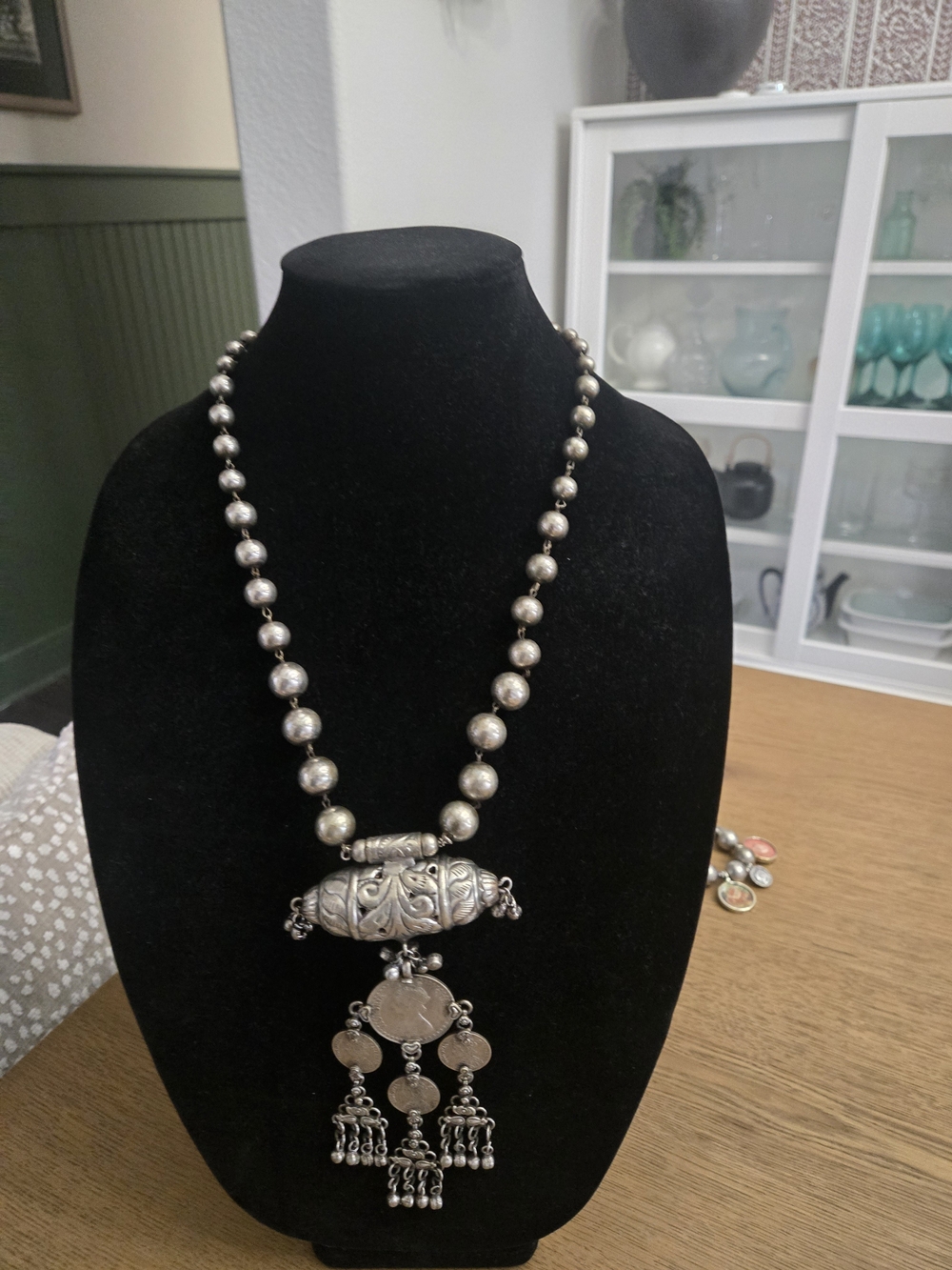 Tribal Sterling-Tone Beaded Chandelier Pendant Necklace - Silver